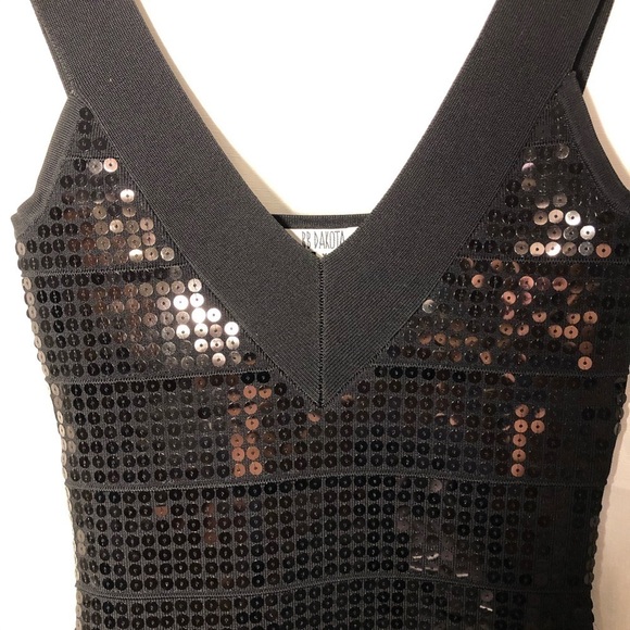 Anthro BB Dakota Black Sequin Bodycon Dress XS - Picture 3 of 5